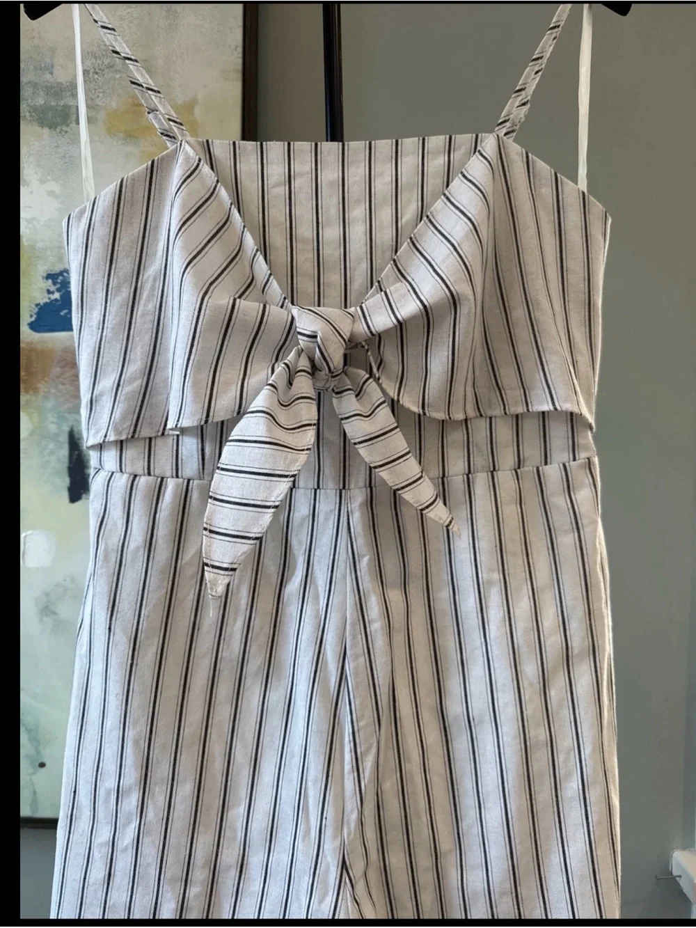 She + Sky White and Navy Striped Tie-Front Jumpsuit - Picture 3 of 8